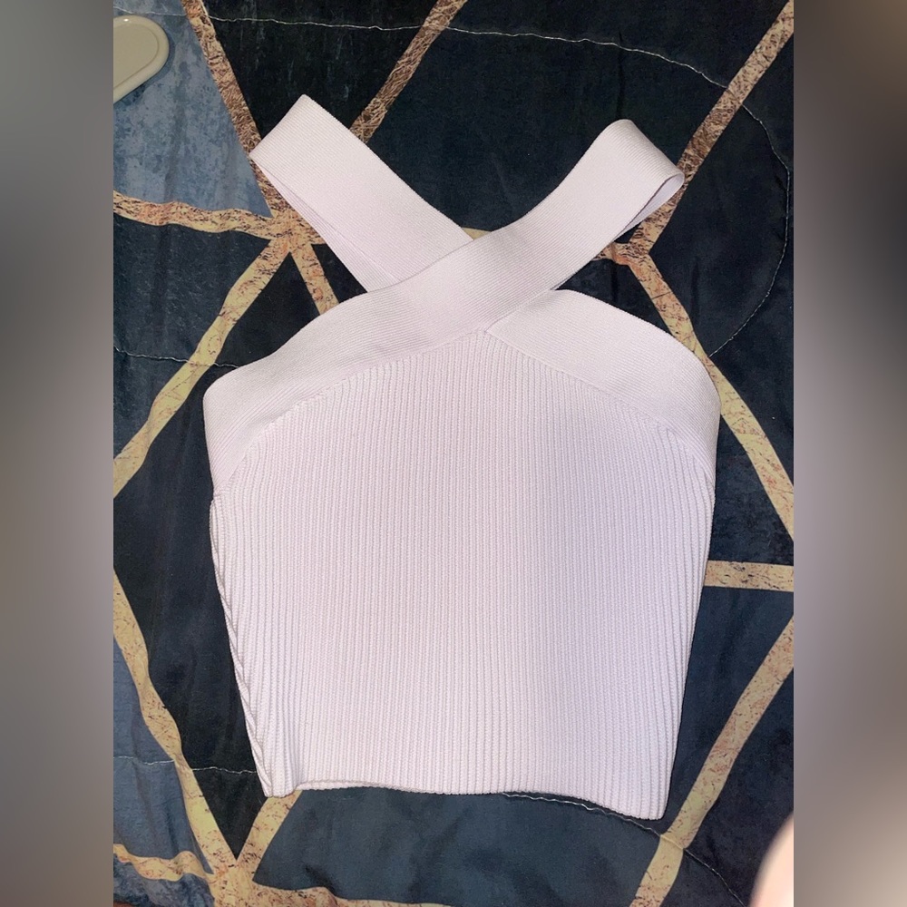 Aritzia Babaton SCULPT KNIT CRISS CROSS cropped tank - Frosted Lilac XXS - NWOT